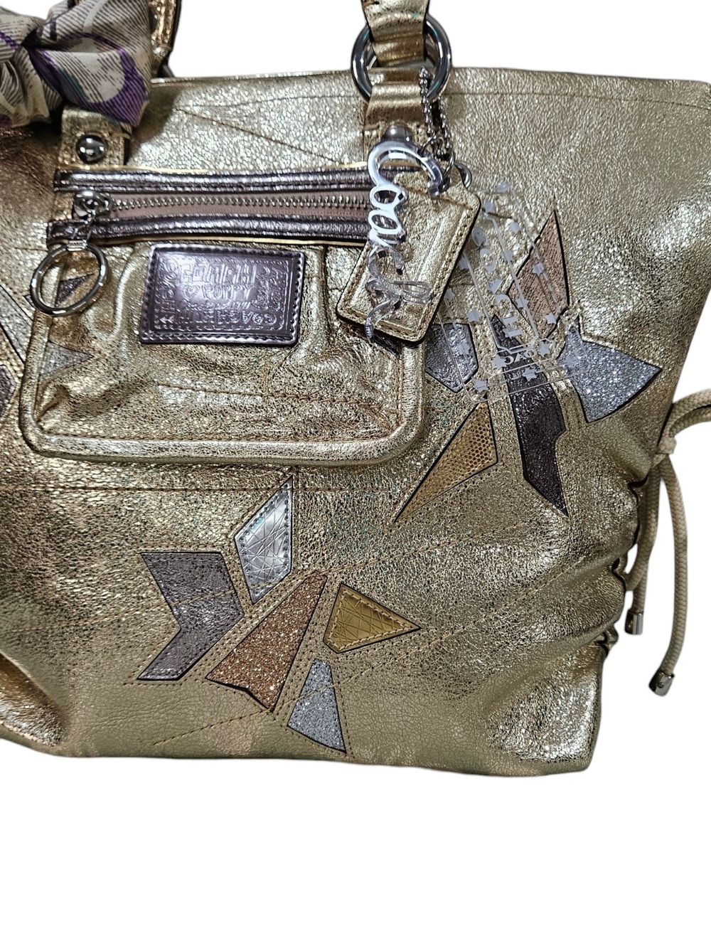 Coach Poppy "STAR" Spotlight Metallic Shoulder Bag w/matching Wristlet & Scarf - Picture 7 of 16